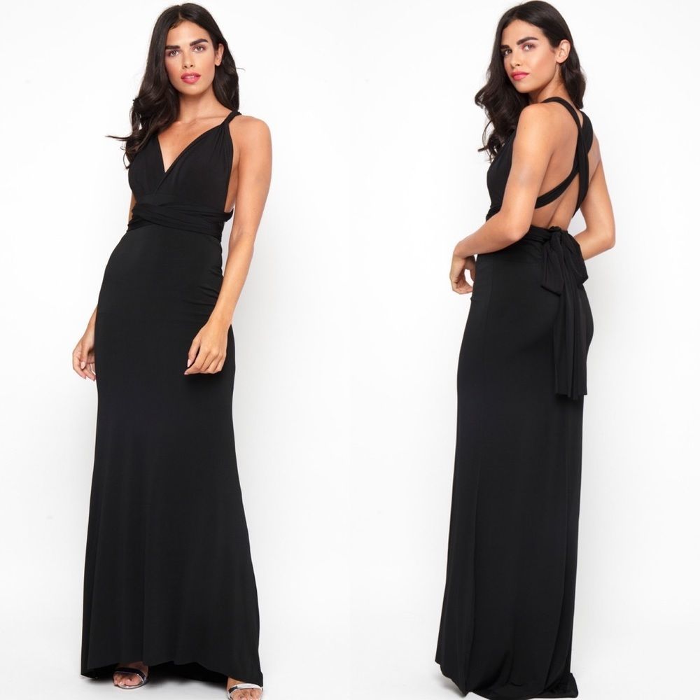 TFNC Maxi Dress Women Black Multi-way Sleeveless Spring Summer Wedding M Medium